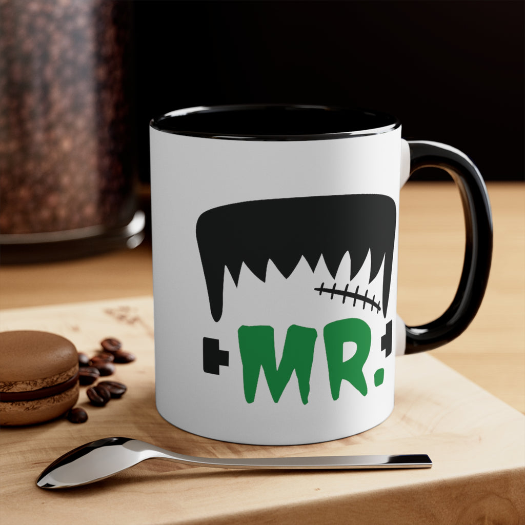Mr. Frankenstein Black Accent White Ceramic Coffee Mug, 11oz.