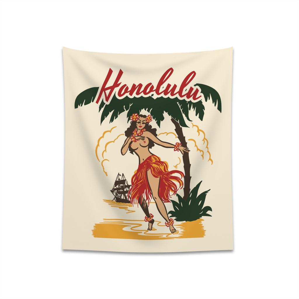 Honolulu Hawaii Travel Poster Soft Cloth Wall Tapestry Indoor Decor 34" × 40"