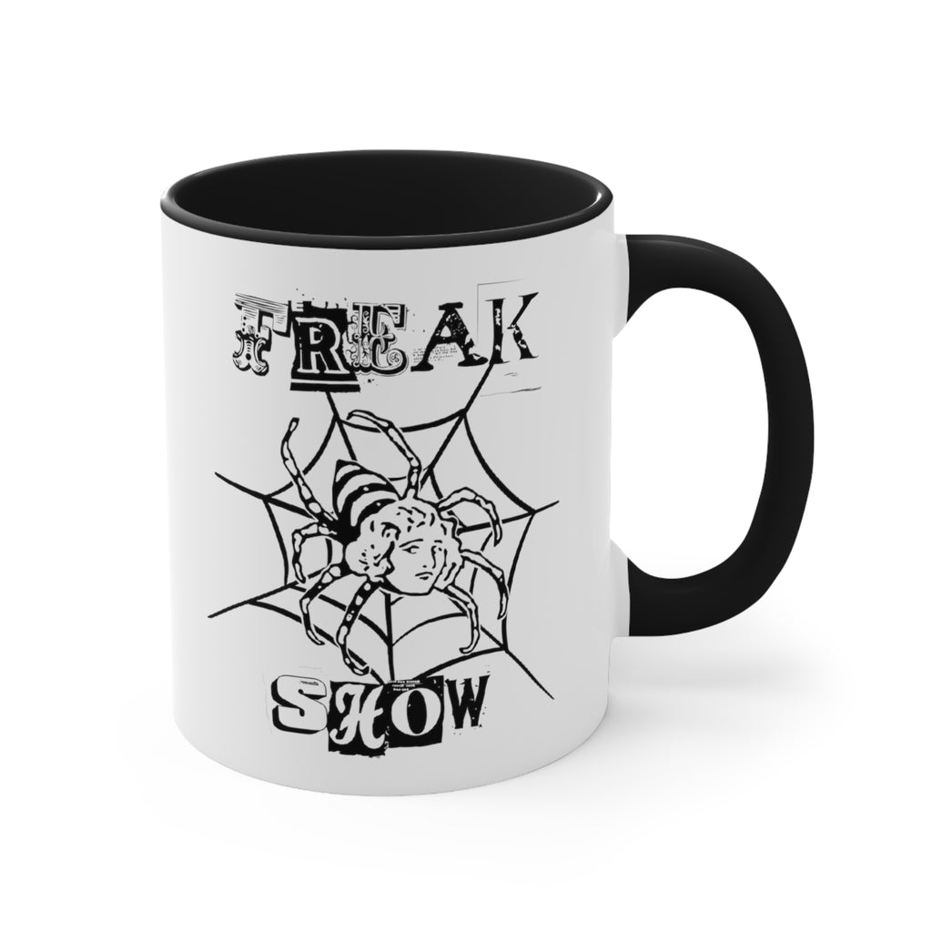 Freak Show Horror Black Accent White Ceramic Coffee Mug, 11oz.