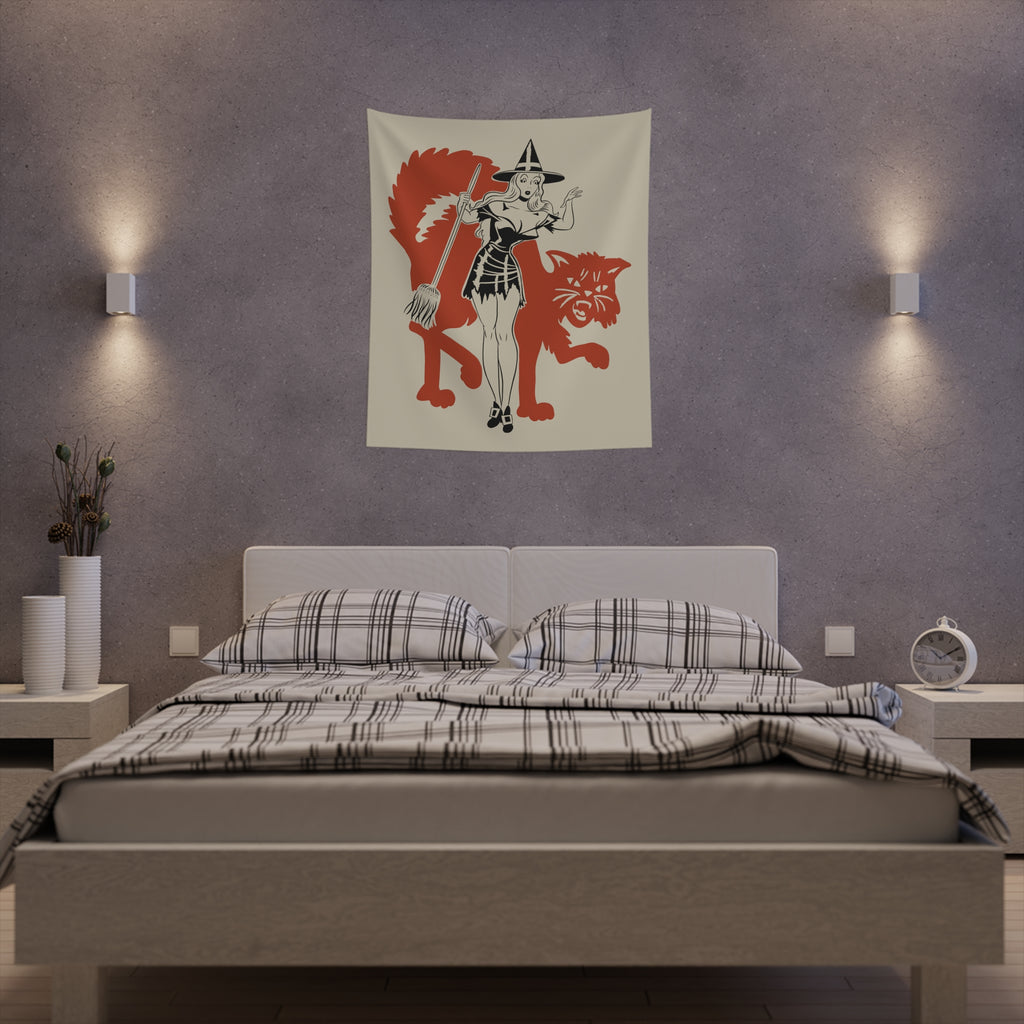 Classic Halloween Retro Pinup Witch Soft Cloth Wall Tapestry Indoor Halloween Decoration