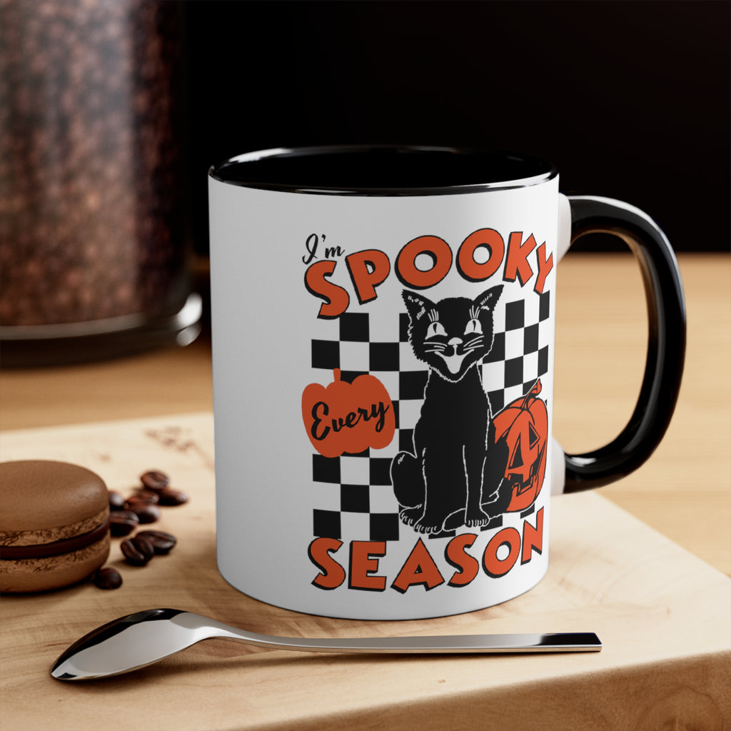 Black Cat Spooky Season Halloween Black Accent Ceramic Coffee Mug, 11oz. ,