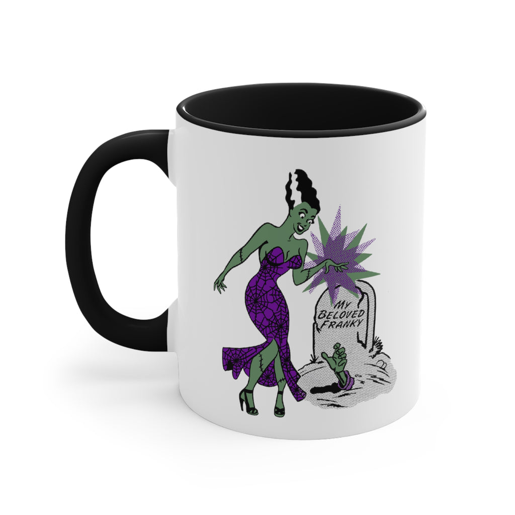 Bride of Frankenstein Black Accent White Ceramic Coffee Mug, 11oz. Black 11oz