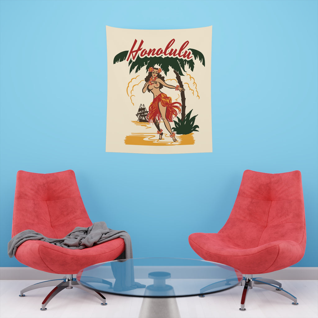 Honolulu Hawaii Travel Poster Soft Cloth Wall Tapestry Indoor Decor