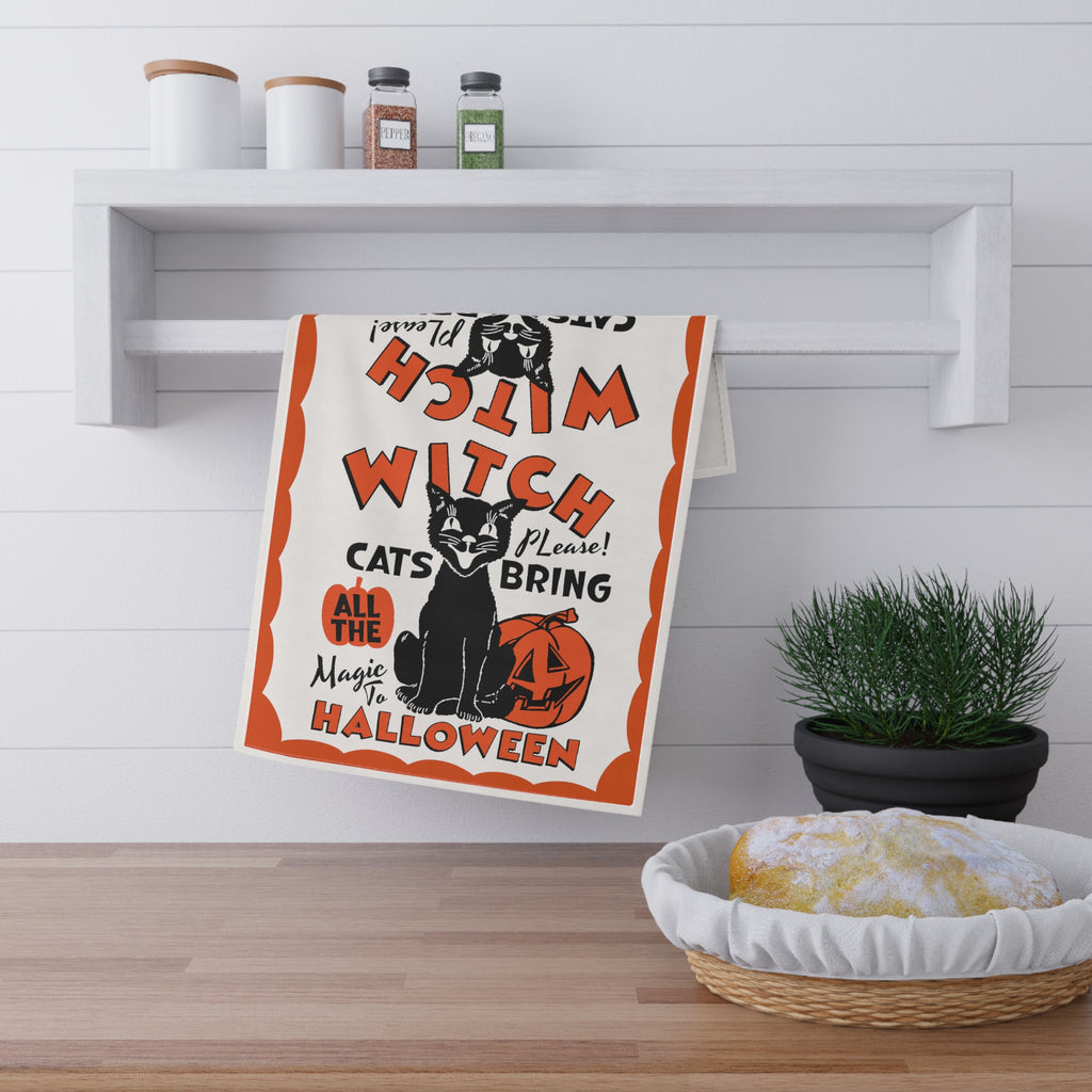 Retro Black Cat Cute Halloween Kitchen Tea Towel