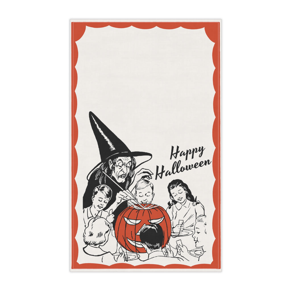 Happy Halloween Retro Classic Witch 1950s Kitchen Tea Towel