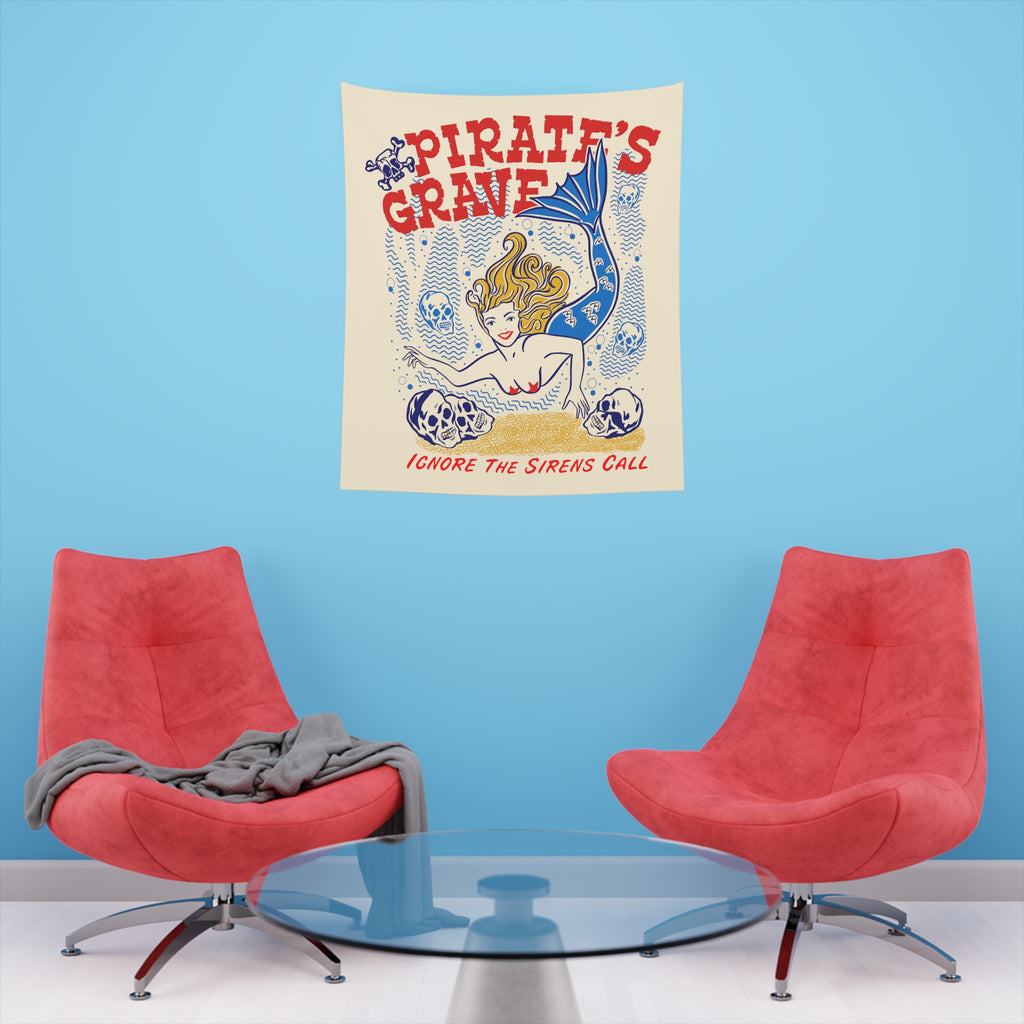 Mermaid Pirate's Grave Soft Cloth Wall Tapestry 34" × 40"