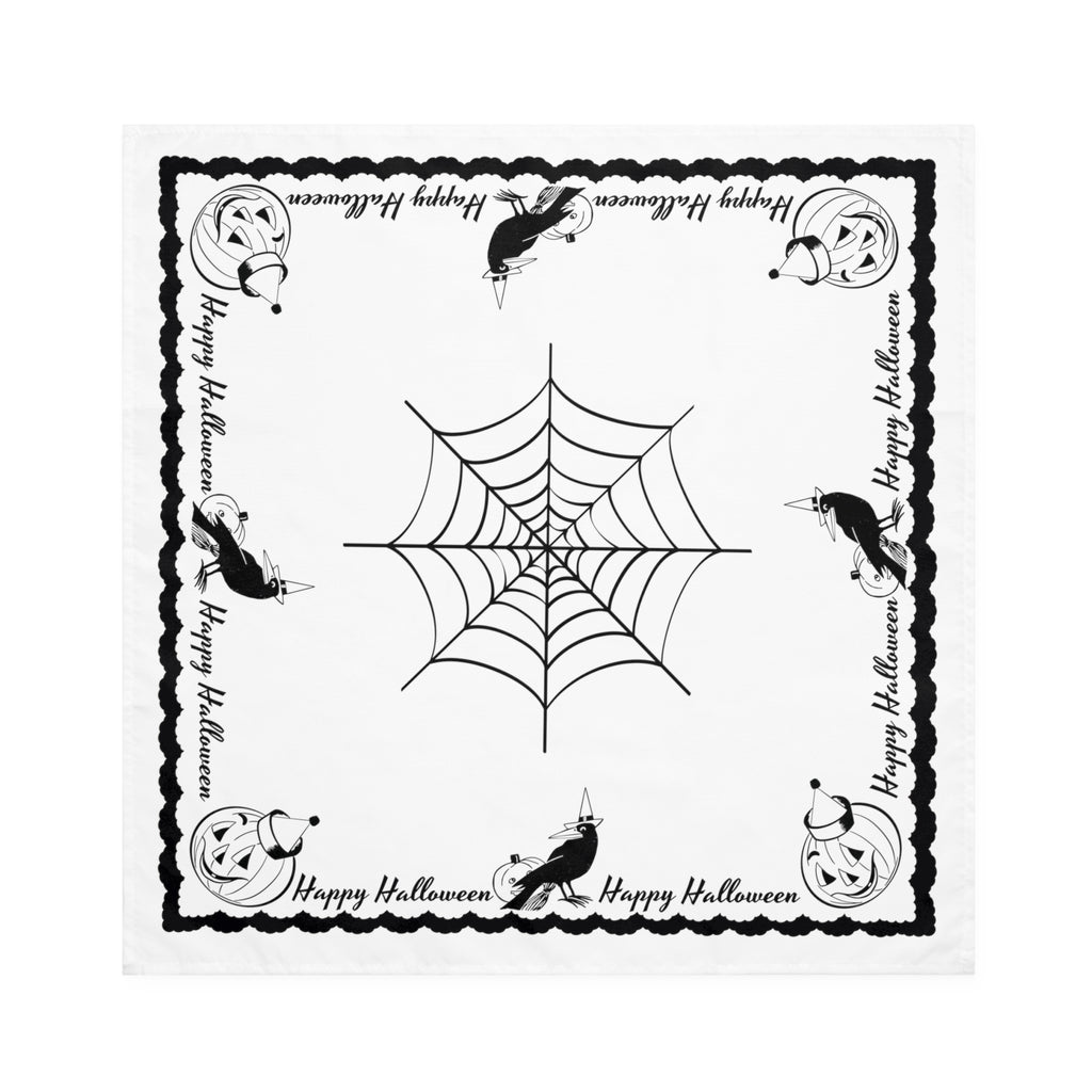Happy Halloween Retro Black & White Crow and Pumpkin Fabric Napkins - Set of 4 4-piece set White 19" × 19"