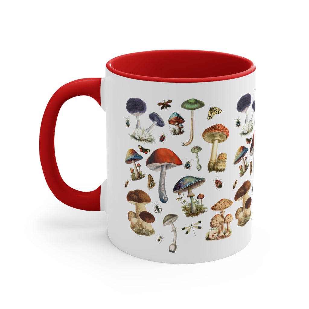 Retro Magic Mushroom Red Accent Ceramic Coffee Mug, 11oz. Red 11oz