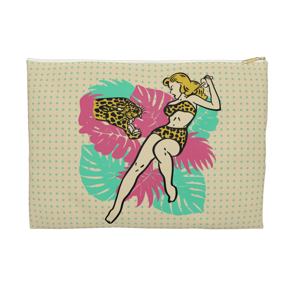 Jungle Queen Large Accessory Pouch 12" x 8.5" Large White zipper