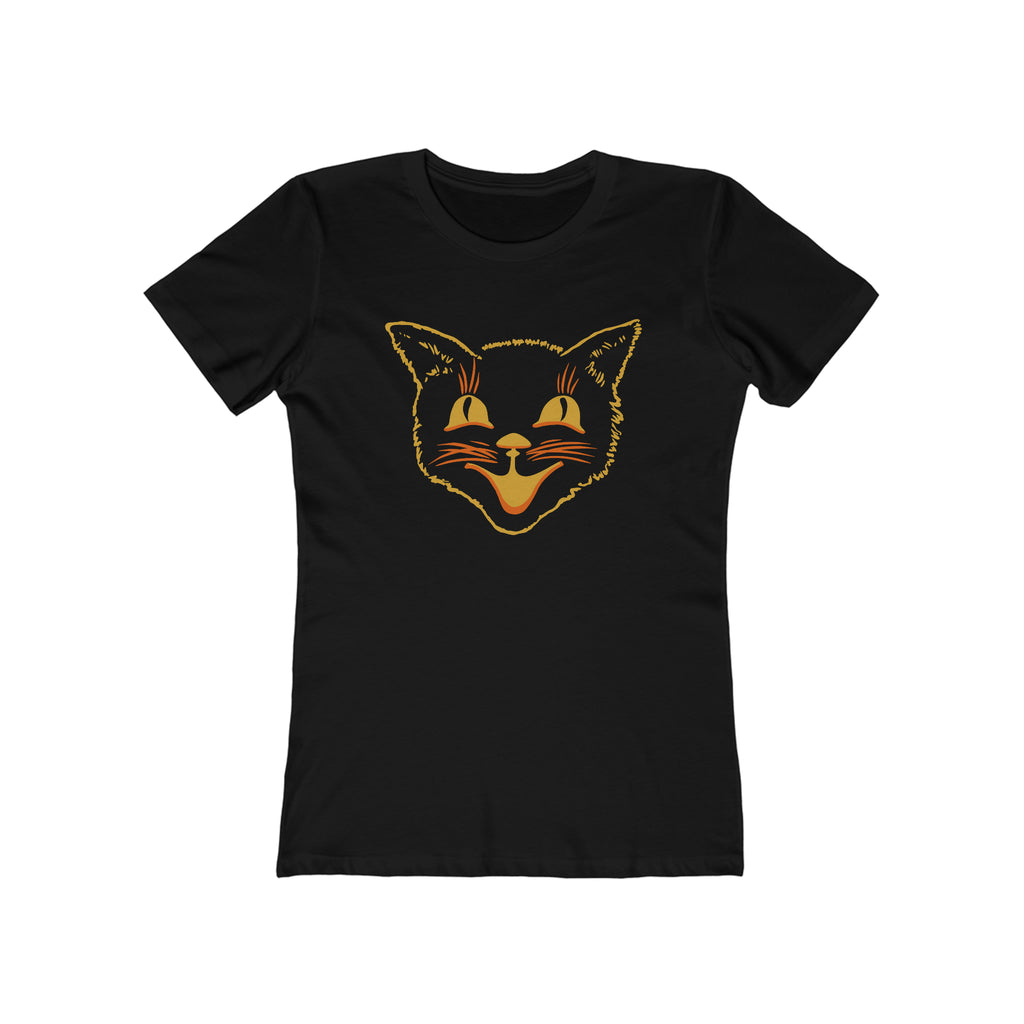 Halloween Cat Premium Cotton Women's T-shirt Solid Black