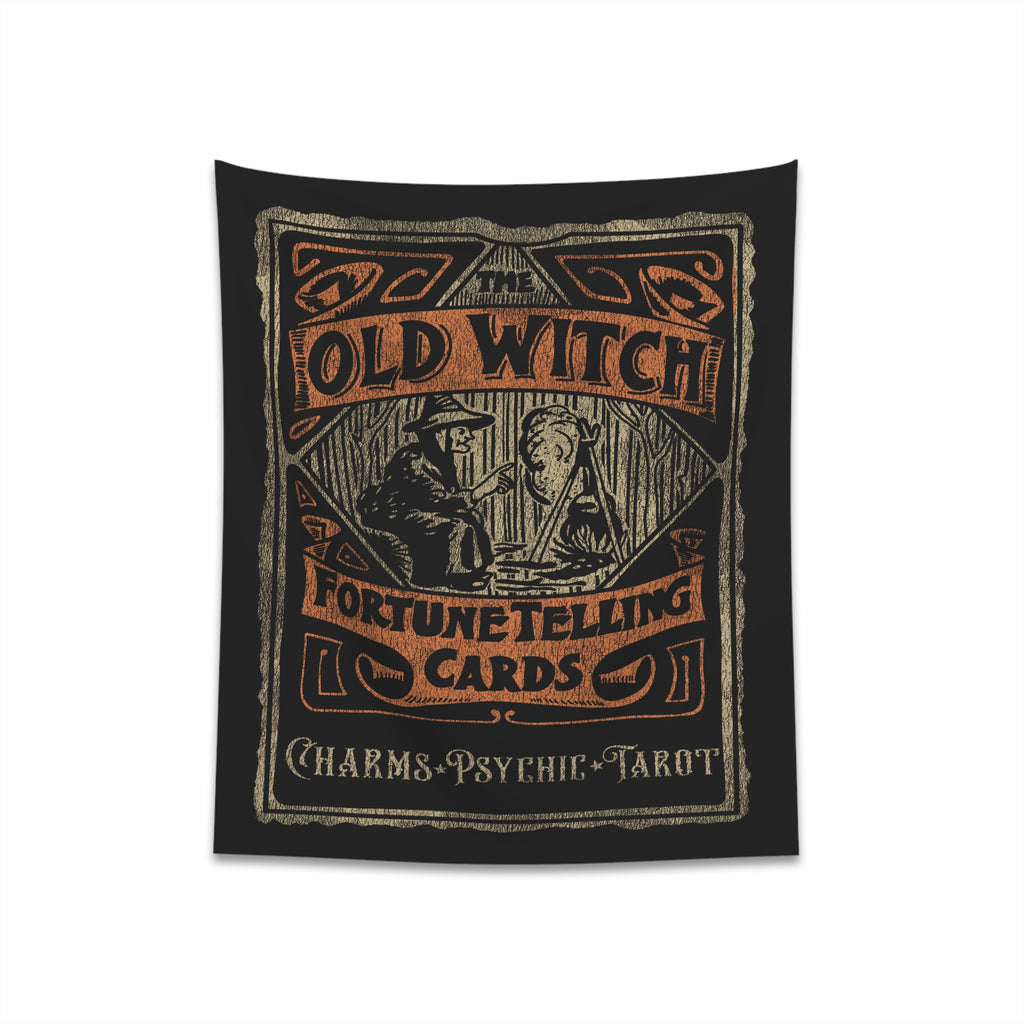 Old Witch Fortune Telling Cards Vintage Victorian Halloween Cloth Tapestry Wall Decor 34" × 40"