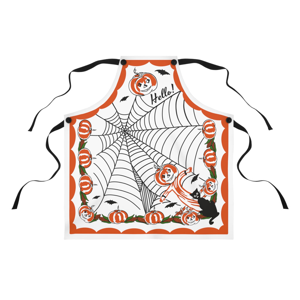Vintage Spider Web Pumpkin Patch Halloween Kitchen Apron