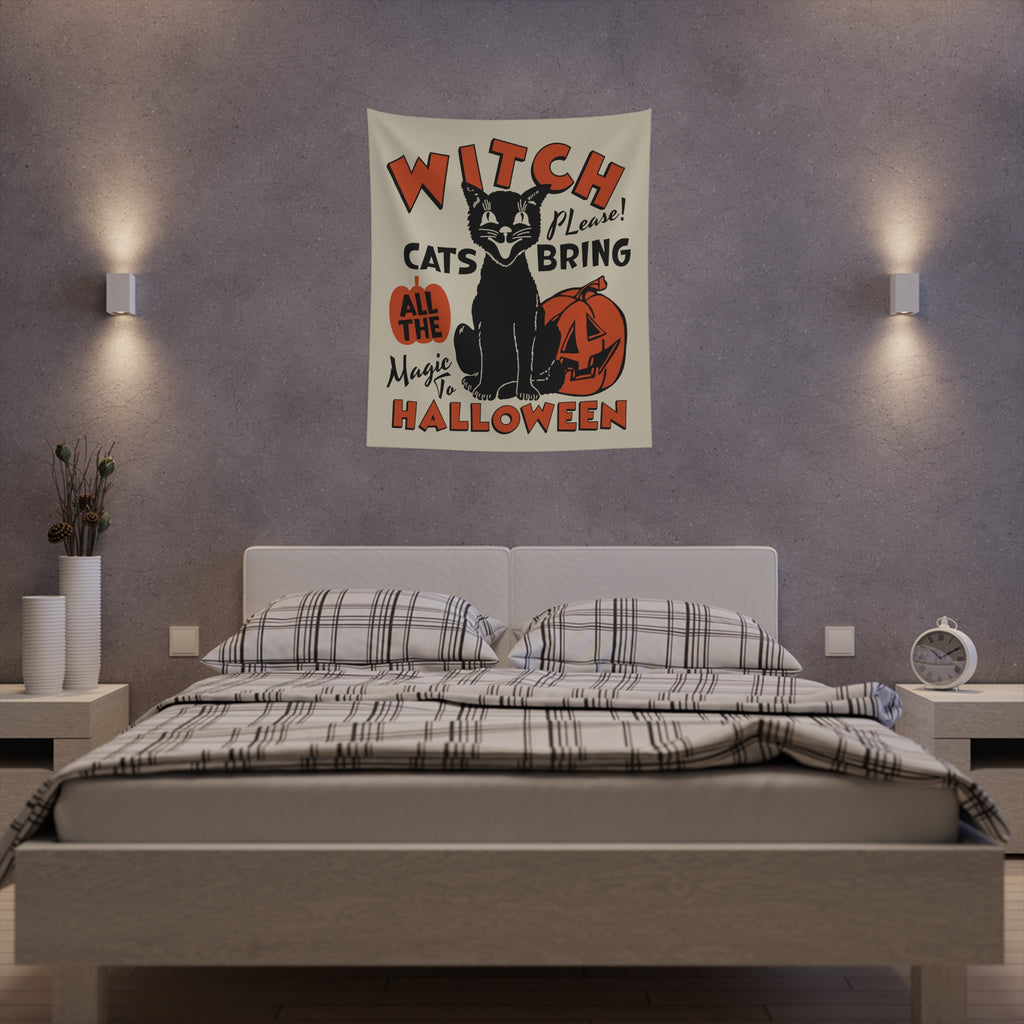 Retro Black Cat Classic Halloween Style Soft Cloth Wall Tapestry Indoor Halloween Party Decor