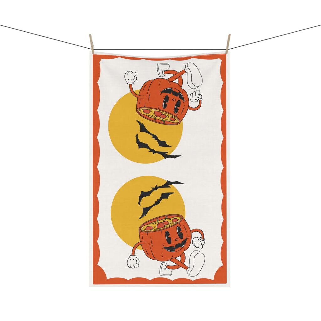Retro Pumpkin Halloween Kitchen Tea Towel Cotton Twill 18" × 30"
