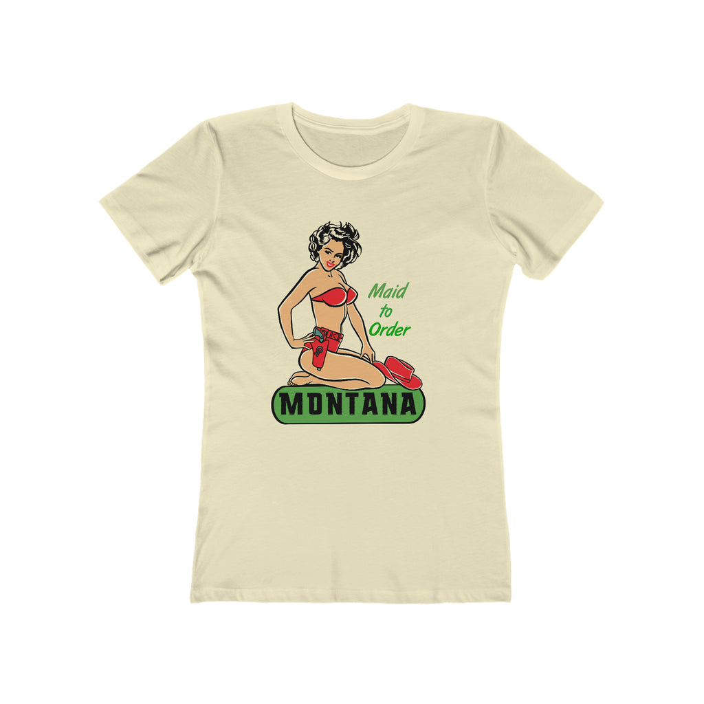 Montana Cowgirl Vintage Pinup Ladies Premium Cream Cotton T-shirt Solid Natural