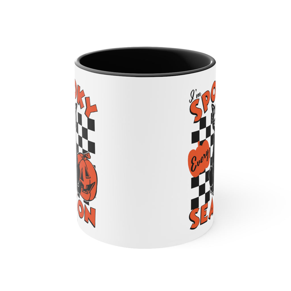 Black Cat Spooky Season Halloween Black Accent Ceramic Coffee Mug, 11oz. ,