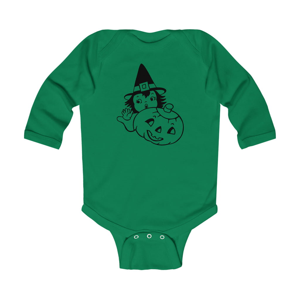 Little Witch Retro Long Sleeve Vintage Halloween Baby Bodysuit Kelly 18M