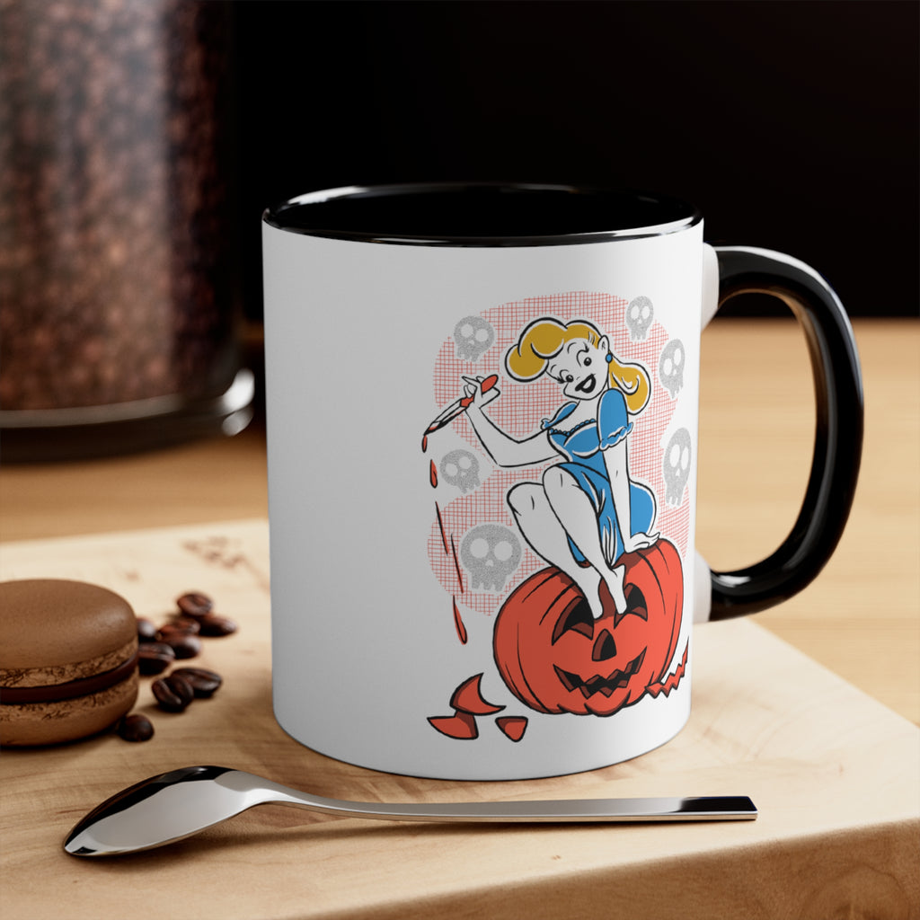 Pumpkin Slayer Pinup Halloween Black Accent Ceramic Coffee Mug, 11oz. ,