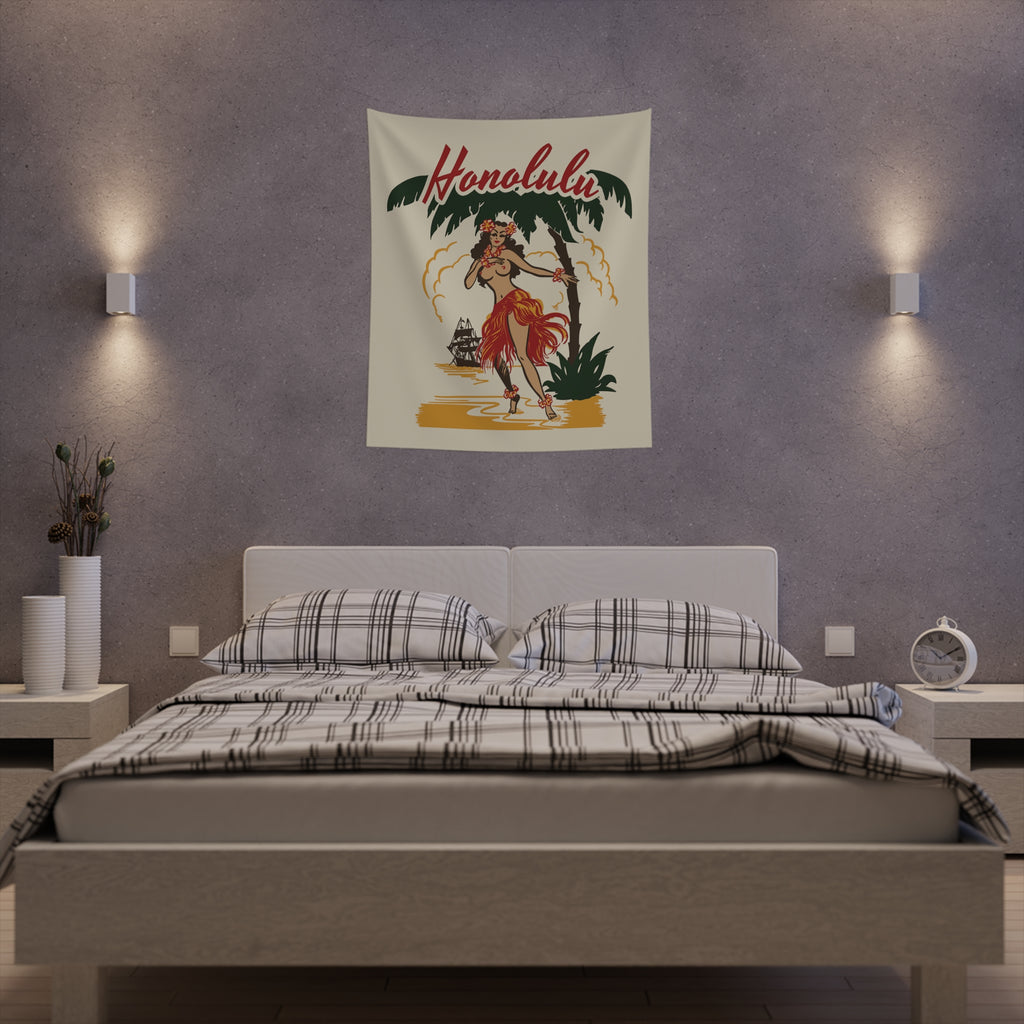 Honolulu Hawaii Travel Poster Soft Cloth Wall Tapestry Indoor Decor