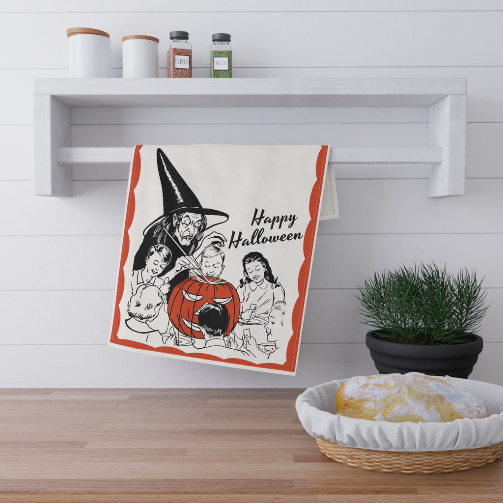 Happy Halloween Retro Classic Witch 1950s Kitchen Tea Towel