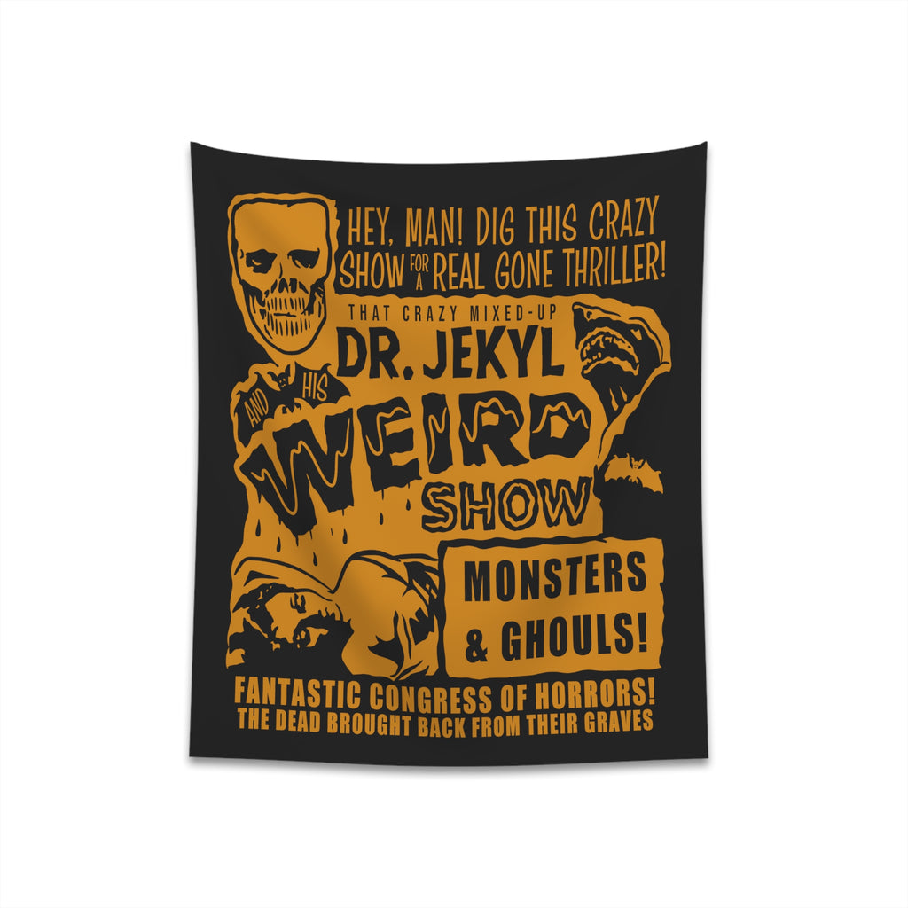 Dr. Jekyl's Weird Show Soft Cloth Wall Tapestry Indoor Halloween Decor 34" × 40"