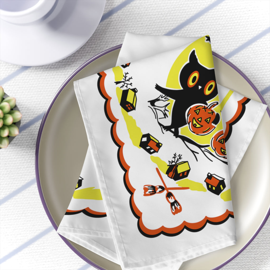 Retro Owl Halloween Fabric Napkins - Set of 4