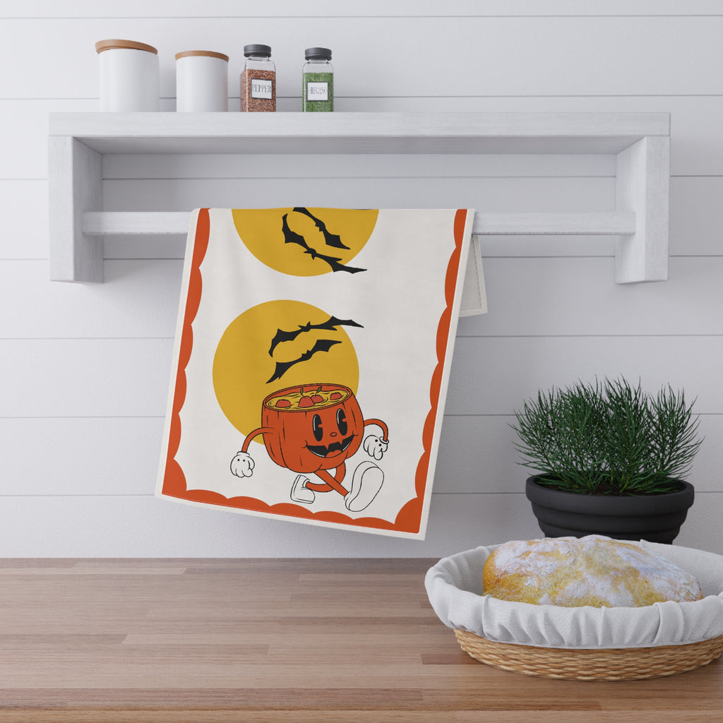Retro Pumpkin Halloween Kitchen Tea Towel