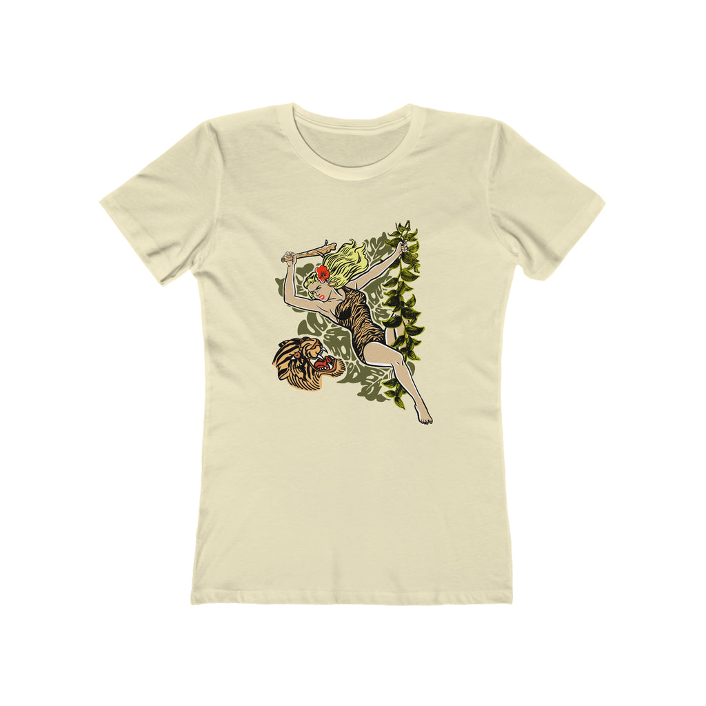 Jungle Woman Vine Swinging Vintage Pinup Soft Cream Cotton Women's T-shirt Solid Natural