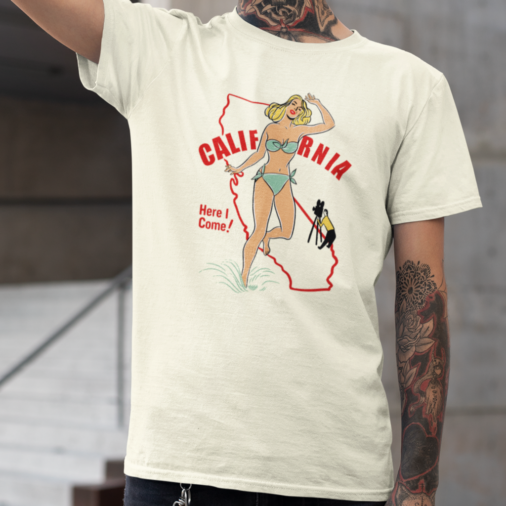 California Pinup Logo Men's Cream T-shirt