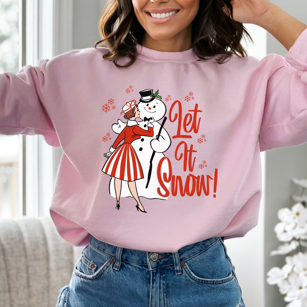 Let It Snow Retro Lady Christmas- Women's Unisex Sweatshirt Light Pink