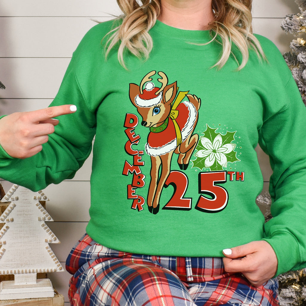 December 25th Reindeer Christmas- Women's Unisex Sweatshirt Irish Green