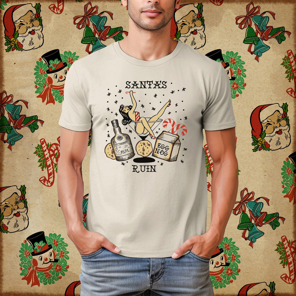 Santa’s Ruin Tattoo Flash Mens Cream Cotton T-shirt