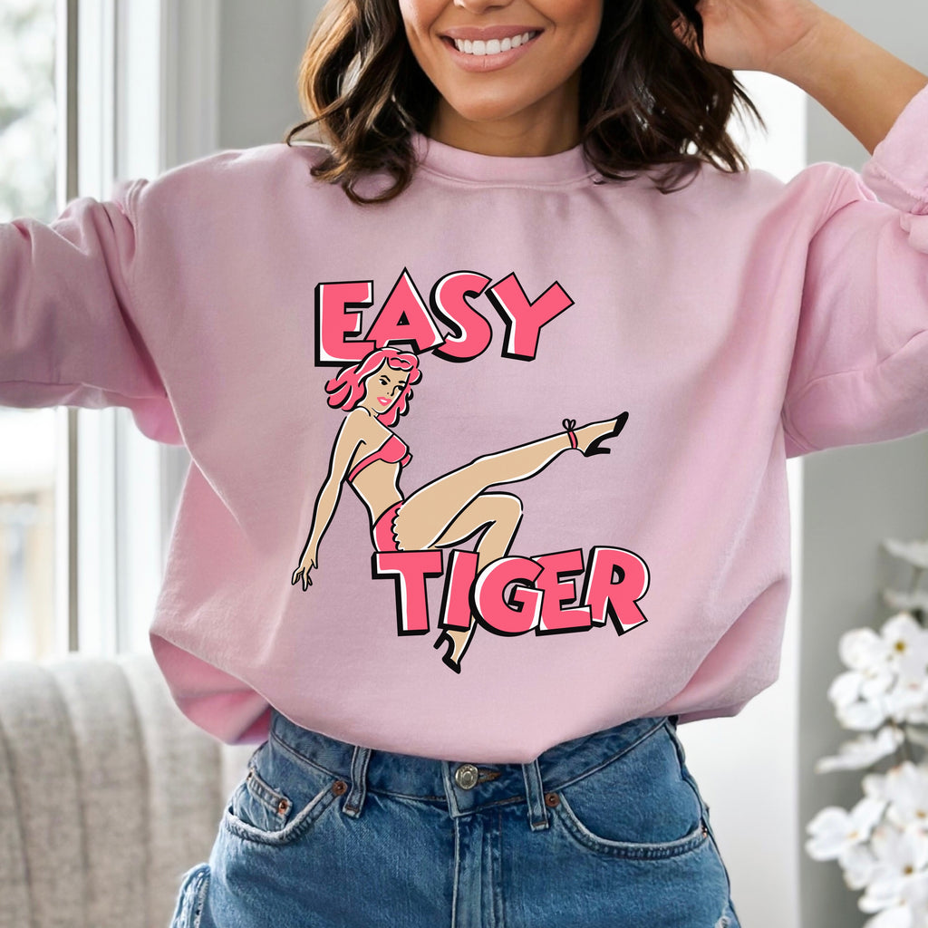 Easy Tiger Retro Pinup Unisex Sweatshirt - Assorted Colors Light Pink