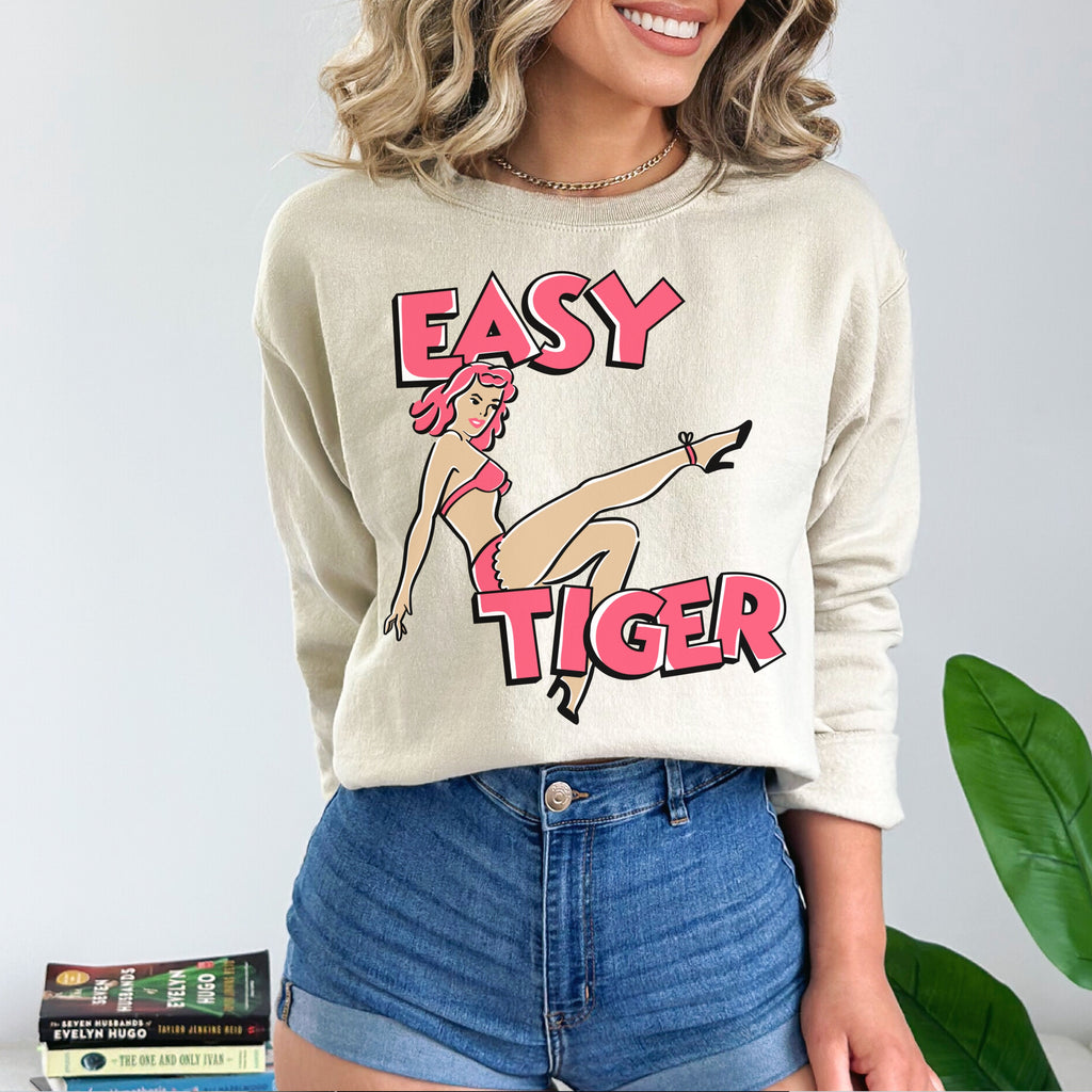 Easy Tiger Retro Pinup Unisex Sweatshirt - Assorted Colors Sand