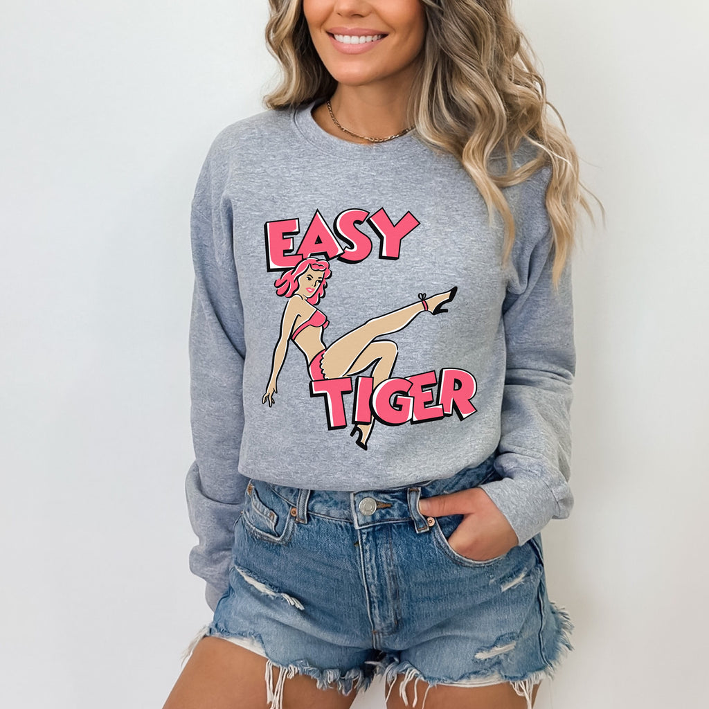 Easy Tiger Retro Pinup Unisex Sweatshirt - Assorted Colors Sport Grey