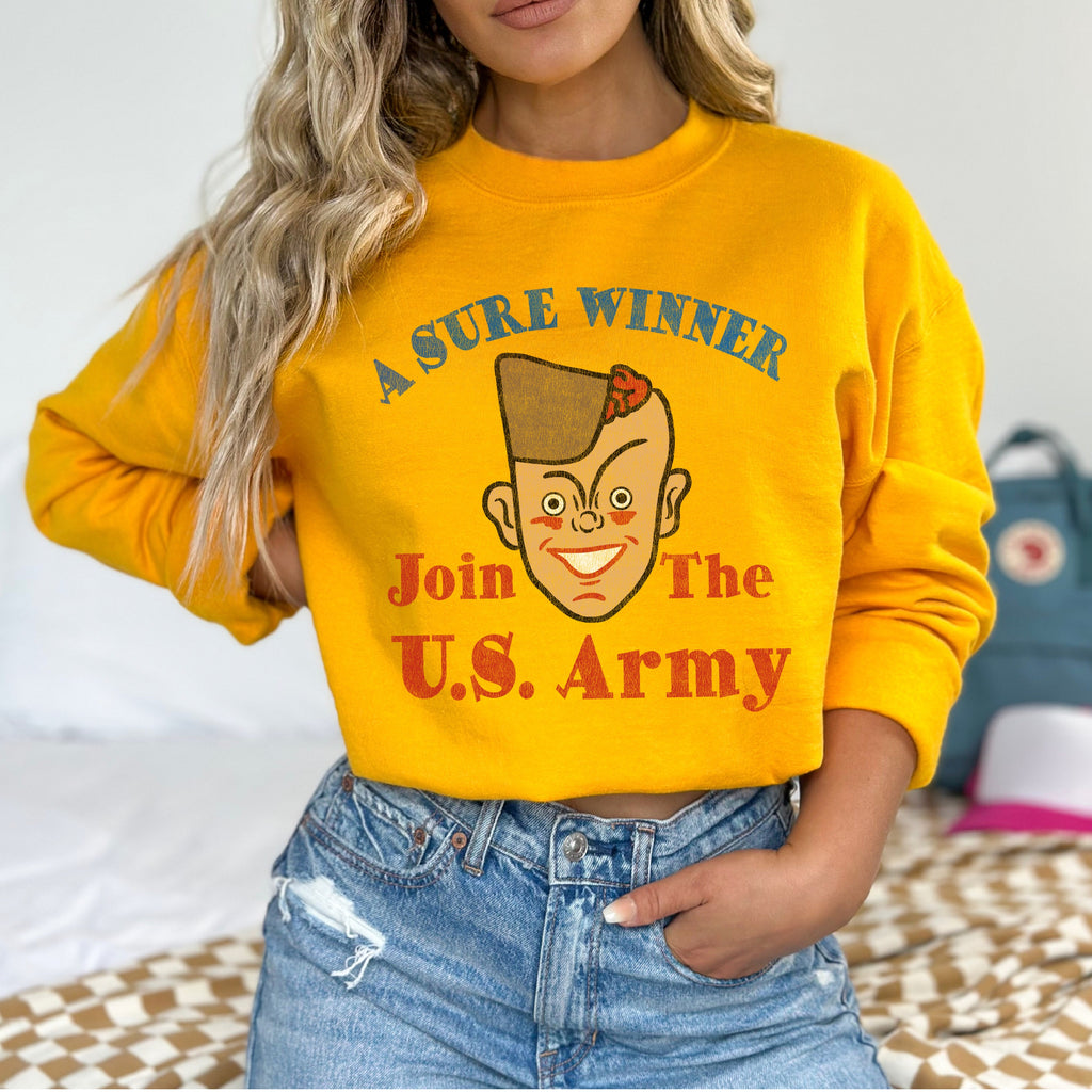 Join USA Vintage Army Ad Women's Unisex Sweatshirt - Assorted Colors Gold
