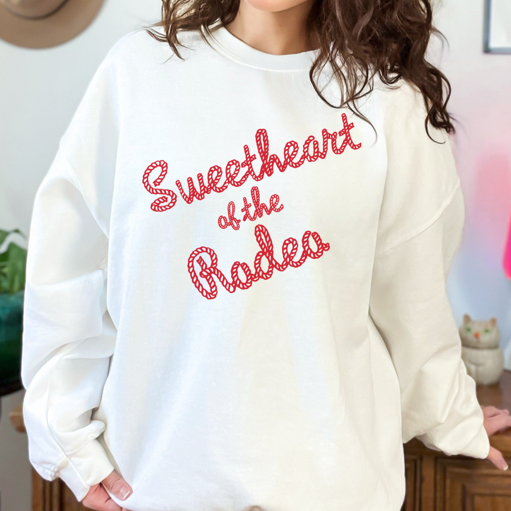 Sweetheart of the Rodeo Western Cowgirl Graphic Rope Design Unisex Sweatshirt in 4 Assorted Colors