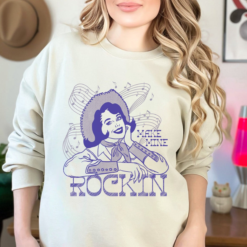 Country Western Music Vintage Cowgirl - Make Mine Rockin - Women's Sweatshirt