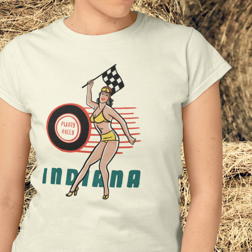 Indiana Racing Pin Up Ladies Cream T-shirt