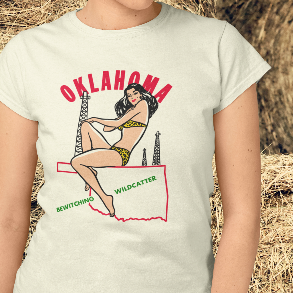 Oklahoma Wildcatter Pinup Ladies Cream T-shirt