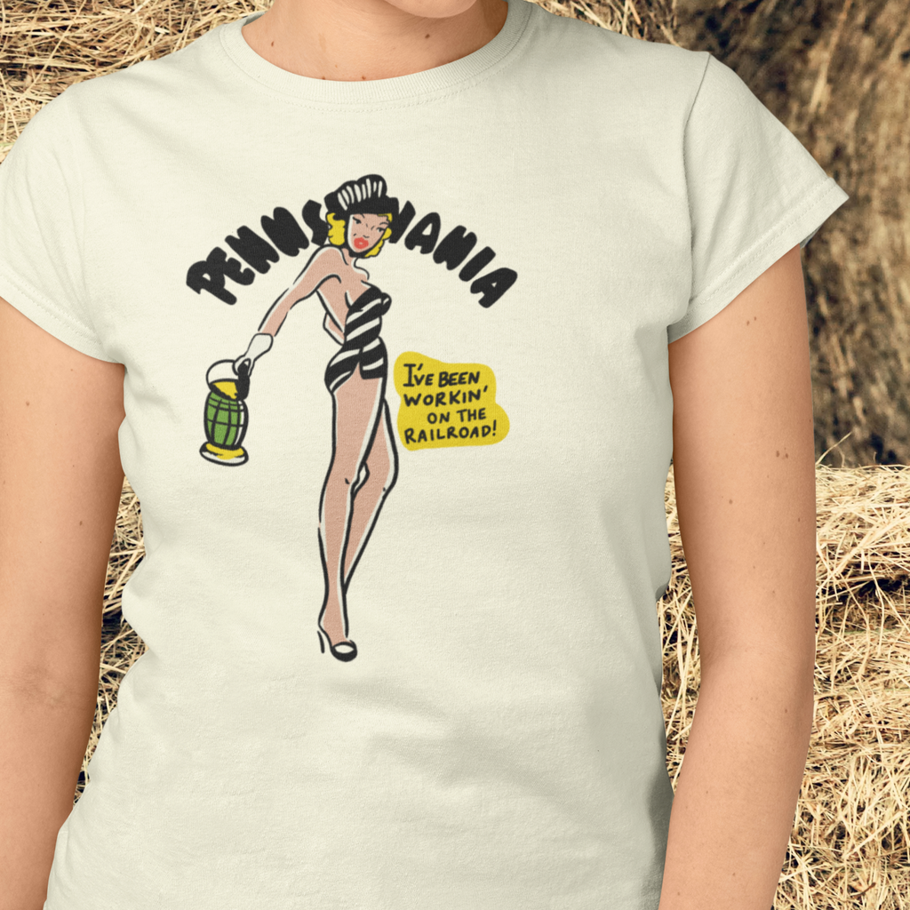 Pennsylvania Railroader Pin Up Ladies Cream T-shirt