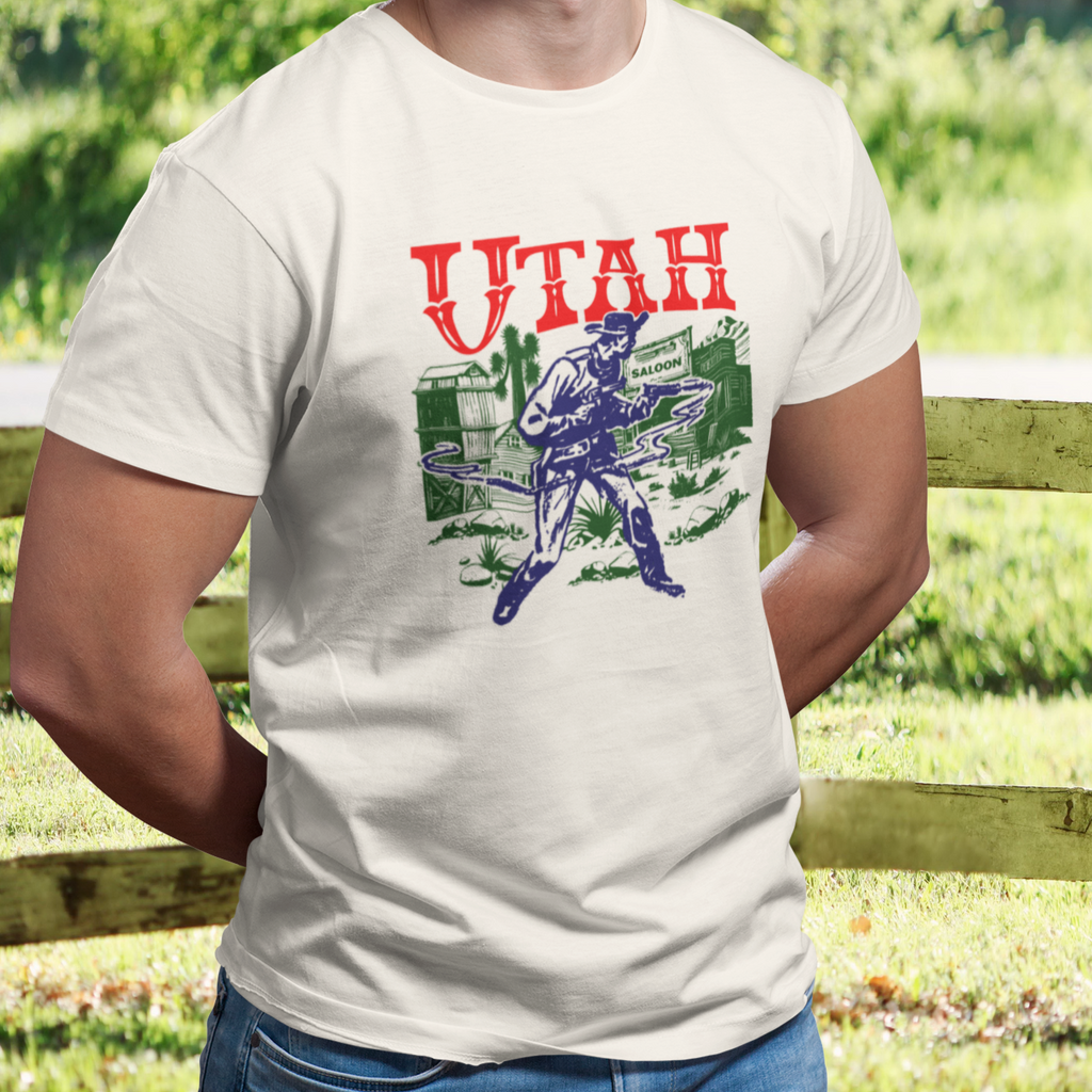 Utah Wild West Gunslinger Retro Men's Premium Cream Cotton T-shirt