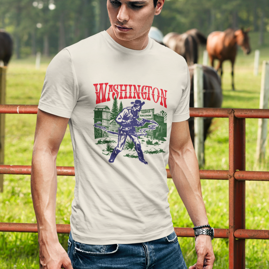 Washington Wild West Gunslinger Retro Men's Premium Cream Cotton T-shirt