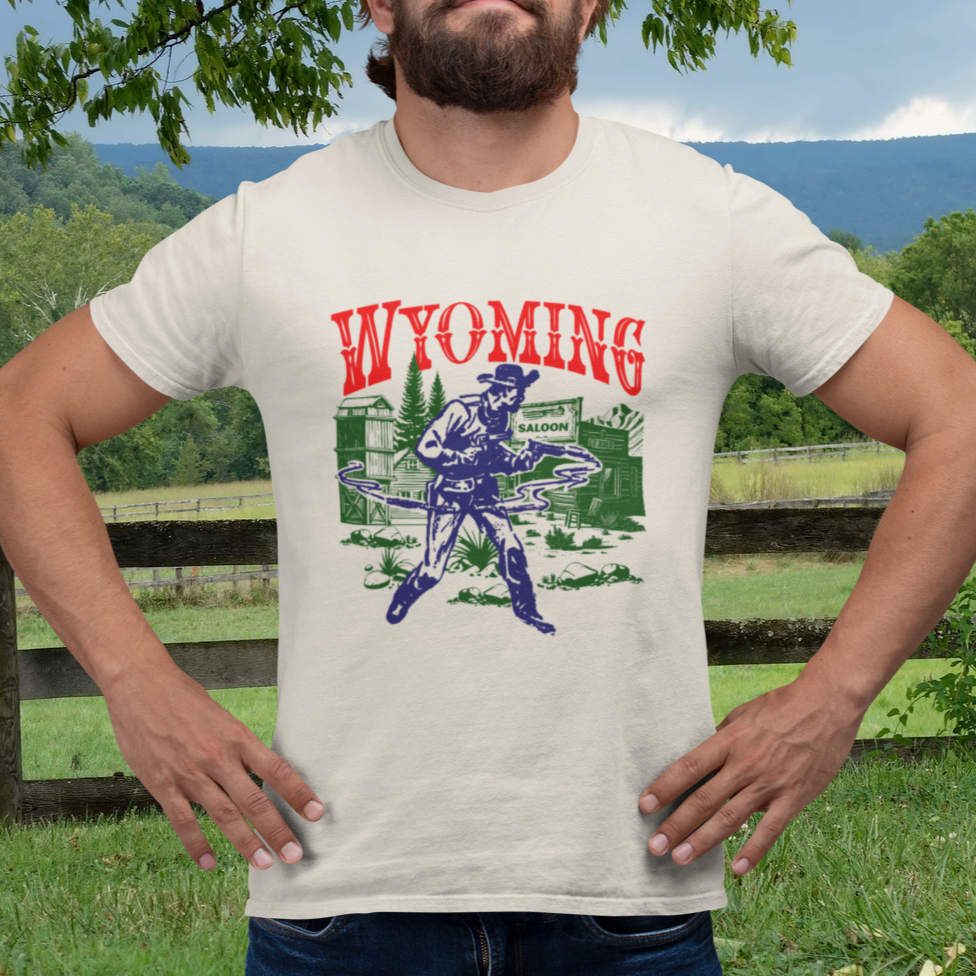 Wyoming Wild West Gunslinger Retro Men's Premium Cream Cotton T-shirt