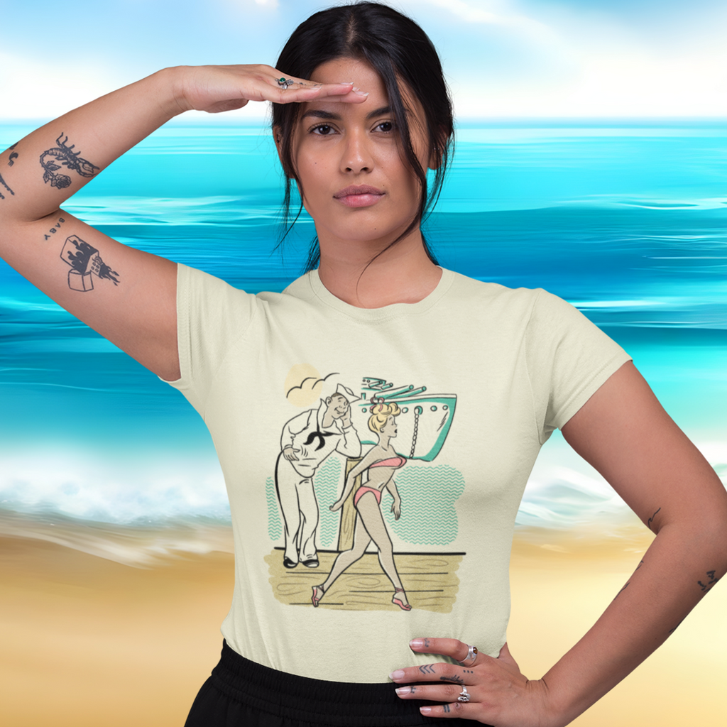 Vintage Bikini Pinup - At Port - Retro Sailor Women's T-shirt