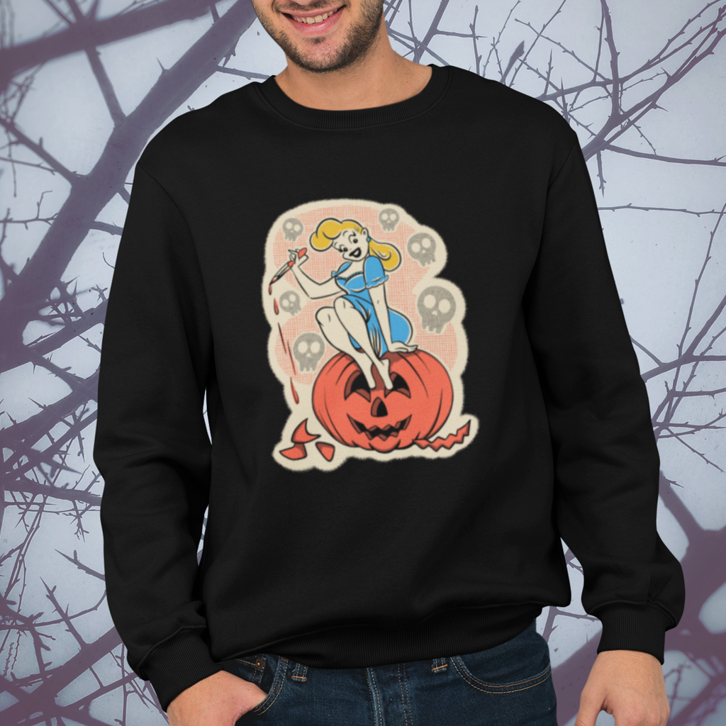 Classic Halloween Pinup Pumpkin Carver Vintage 1950s Crewneck Sweatshirt
