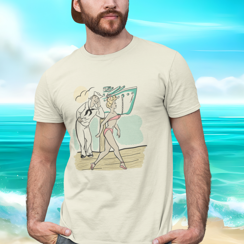 Vintage Pinup Bikini - At Port - Retro Sailor Men's T-shirt