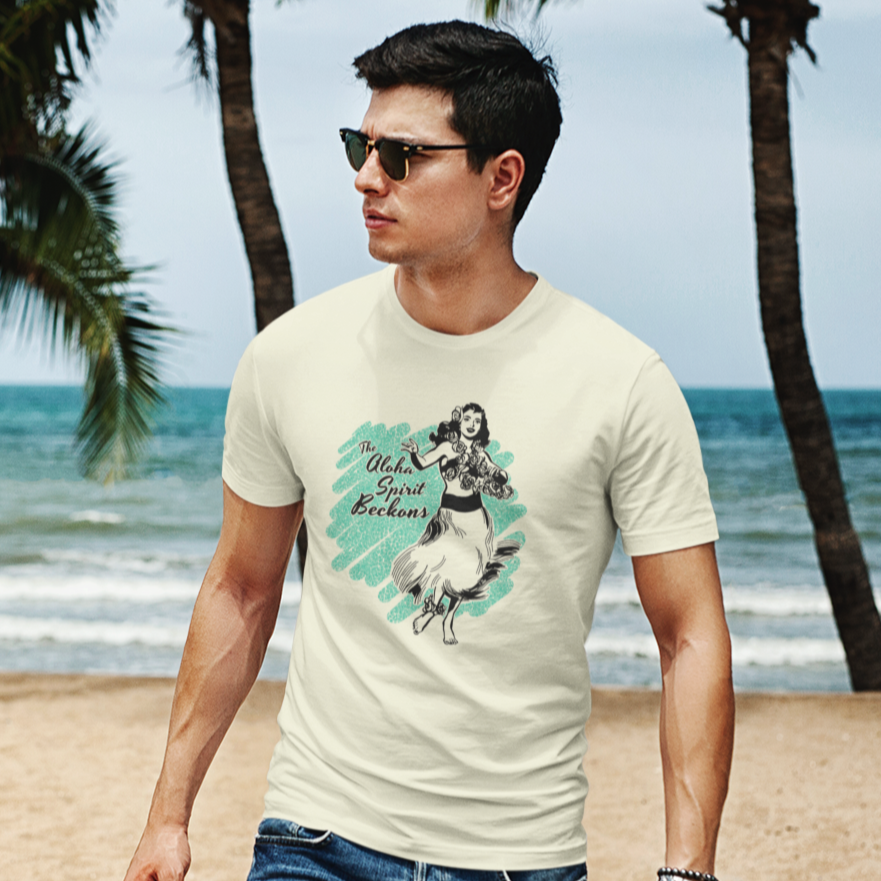Vintage Hula Girl - Aloha Spirit Beckons - Retro Pinup Soft Cream Cotton Men's T-shirt