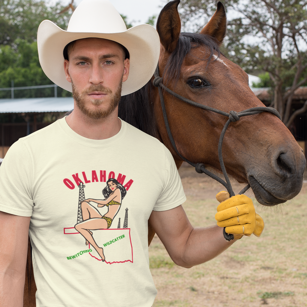 Oklahoma Wildcatter State Pinup Men's Cream T-shirt