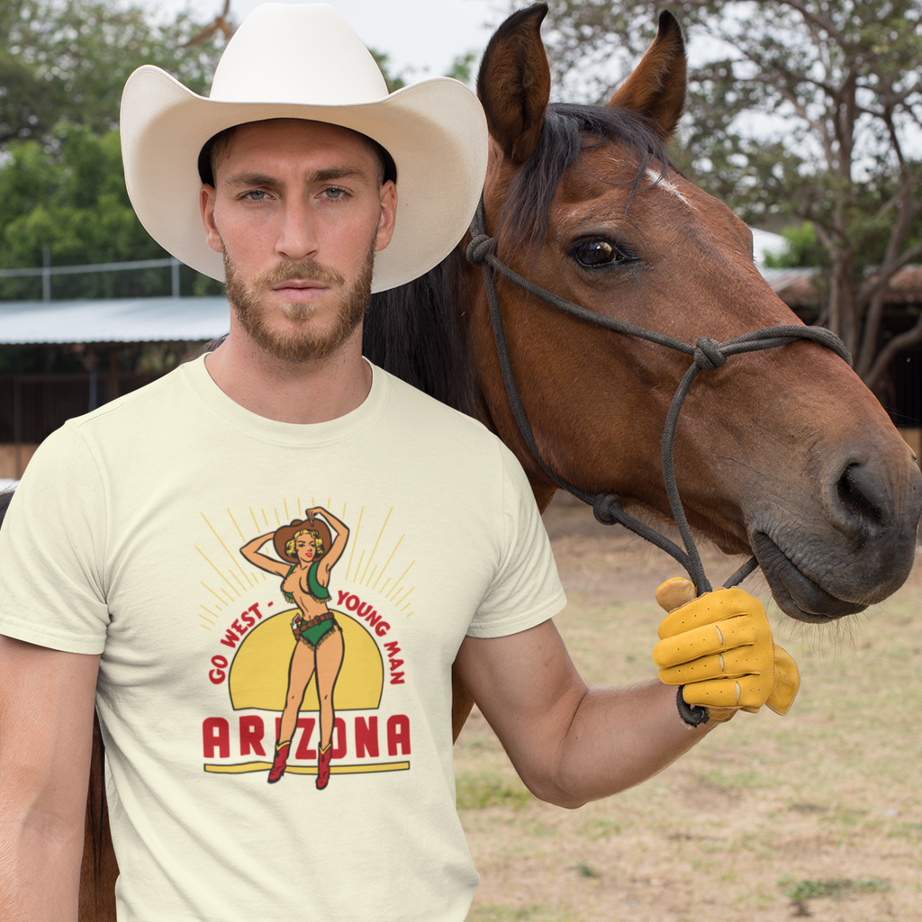Arizona Cowgirl Pinup Vintage Reproduction Premium Cream Cotton Men's T-shirt